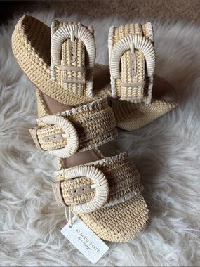 Altar'd State Cream and Beige Woven Buckle Wedge Sandals